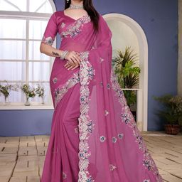 NANDKASHI Floral Embroidered Satin Saree-picture-16