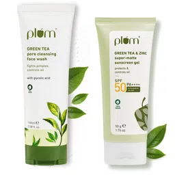 Plum Set of Green Tea SPF50 Sunscreen Gel 50g & Green Tea Pore Cleansing Face Wash 100ml-42