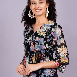 HIGHLIGHT FASHION EXPORT Print Flutter Sleeve Georgette Top image 4