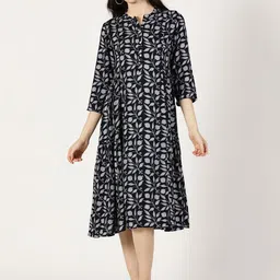 Saffron Threads Tropical Print A-Line Midi Dress-image-4