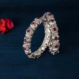Anouk Set Of 2 Silver-Plated Stone Studded Oxidized Kada Bangles-15