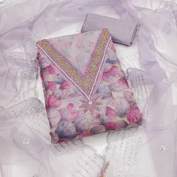 HERE&NOW Floral Embroidered Beads And Stones Organza Unstitched Dress Material-image-43
