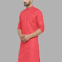 ANUJ FASHION Men Red Solid Cotton Blended Knee Length Kurta-picture-8