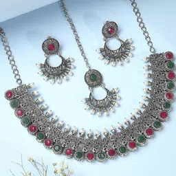 Anouk Stone Studded & Beaded Oxidised Choker Jewellery Set-picture-48