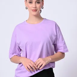 URBANICE Women Solid Round Neck Pure Cotton Oversized T-shirt-picture-12