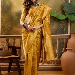 Sangria Gold Woven Design Silk Blend Sarees-picture-5