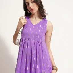 Vishudh Women V-Neck Tiered Pleated Detail Fit and Flare Maxi Dress-image-19