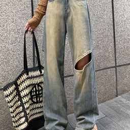 StyleCast Women Slim Fit High-Rise Slash Knee Heavy Fade Denim Jeans-image-66
