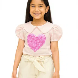 POP STREET KIDS Girls Printed Peter Pan Collar Top With Shorts-image-55