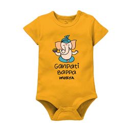 Zeezeezoo Kids Infants Ganpati Bappa Morya Printed Pure Cotton Round Neck Bodysuit-23