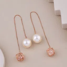 GC PREMIUM JEWELLERY Stainless Steel Rose Gold-Plated Cubic Zirconia Studded Drop Earrings-image-71