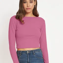 BAESD Solid Round Neck Cotton Crop Top-image-26