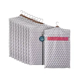 Aura Grey & White 10 Pieces Printed Cotton Hanging Saree Storage Covers-52