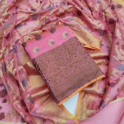 HERE&NOW Ethnic Motifs Woven Design Banarasi Jacquard Silk Unstitched Dress Material-image-22