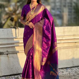 ELITE WEAVES Ethnic Motifs Silk Blend Paithani Saree-picture-40