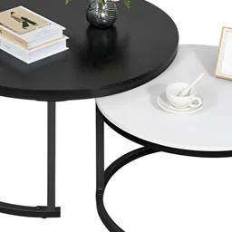 BELIEF WOOD 2Pcs White & Black Metal Round Nesting Tables-10