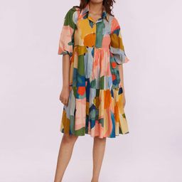 POPPI Nova Printed Tiered Cotton A-Line Dress-image-3