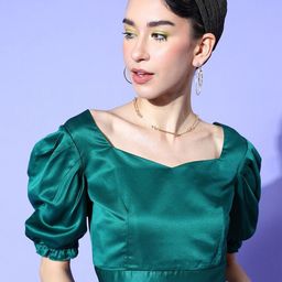 Moda Rapido Sweetheart Neck Puff Sleeve Satin Crop Top-image-45