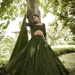 KALINI Embroidered Thread Work Semi-Stitched Lehenga & Unstitched Blouse With Dupatta-picture-27