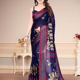 MAGNEITTA Floral Print Pure Chiffon Saree-image-90
