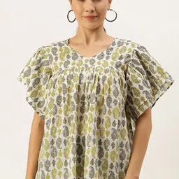 KALINI Print Flutter Sleeve Layered Ethnic Cotton Top-image-2