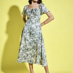 ANVI Be Yourself Floral Print Crepe A-Line Midi Dress-image-90