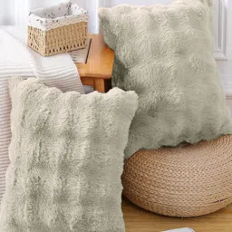 LUXEHOME INTERNATIONAL Taupe Set of 2 Square Cushion Covers-14