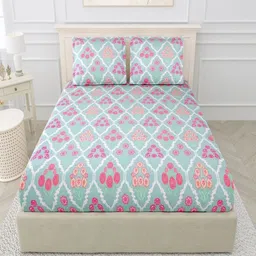 Aura Green & Pink Floral Printed 210 TC Microfiber King Bedsheet Set 2.74 m x 2.74 m-image-97