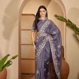 SHADOW & SAINING Ethnic Motifs Embroidered Silk Saree With Belt-image-5