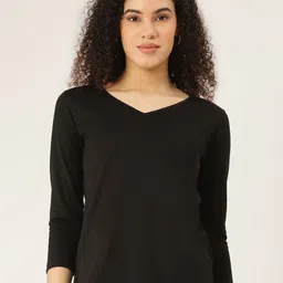 BRINNS Women V-Neck Drop-Shoulder Sleeves Raw Edge T-shirt-image-28