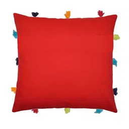 Lushomes Red Square Cushion Covers With Colorful Tassels image 2