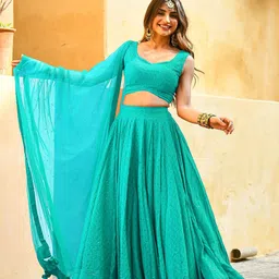 DIVASTRI Embroidered Semi-Stitched Lehenga & Unstitched Blouse With Dupatta-picture-11