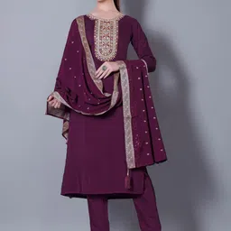 Pavanputra Fab Women Solid Embroidered Kurta with Trousers & Dupatta-image-3