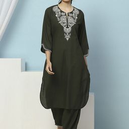 Nayam By Lakshita Floral Embroidered Thread Work Pure Cotton Straight Kurta with Salwar-image-33