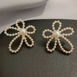 KRENOZ Gold-Plated Pearls Beaded Floral Shaped Studs-35