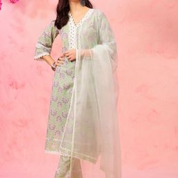 Anouk Women Floral Printed Regular Aari Work Pure Cotton Kurta with Pyjamas & With Dupatta-picture-17