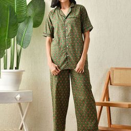 ao services Women Floral Printed Lapel Collar Night suit-image-29