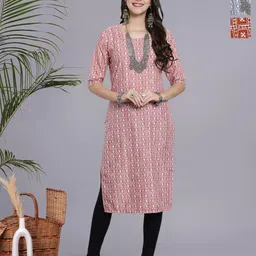 HERE&NOW Selection Of 3 Ethnic Motifs Printed Round Neck Straight Kurtas-image-77