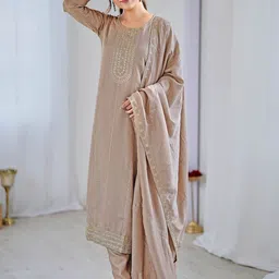 KALINI Women Floral Embroidered Regular Sequinned Kurta with Trousers & With Dupatta-image-58