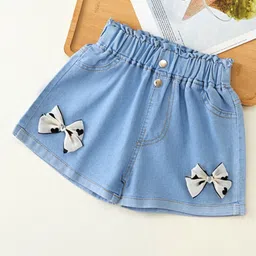 YK Girls Embellished Washed Regular Fit Bow Detailed Mid-Rise Denim Shorts-image-99
