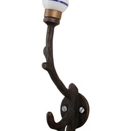IndianShelf Brown and White Ceramic Leaf Tree Cloth Hanger for Wall Coat Hooks-9