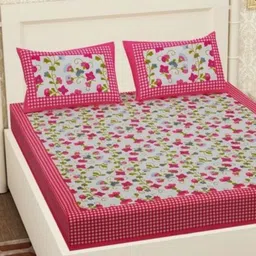 Myntra Elegant Homes Floral Printed 144 TC Queen Cotton Bedsheet with 2 Pillow Covers-image-83