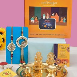 CraftVatika 5-Pcs Rakhi With Pooja Thali &GreetingCard WithTilak-56