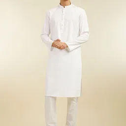 Diwas by Manyavar Mandarin Collar Pure Cotton Straight Kurta With Pyjama-image-82