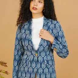 INDOPHILIA Printed Cotton Single-Breasted Blazer-picture-10