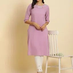 W Embroidered Round Neck Pure Cotton Kurta With Trousers-picture-31