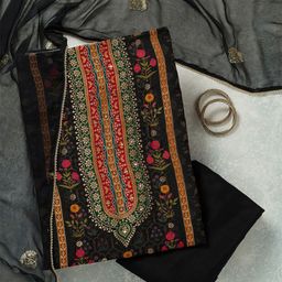 Koskii Floral Printed Sequinned Unstitched Dress Material-image-36