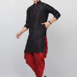 LEMONX Men Regular Dupion Silk Kurta with Dhoti Pants image 5