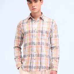 Flying Machine Men Spread Collar Tartan Checked Cotton Slim Fit Casual Shirt-image-91