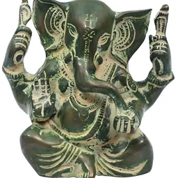 Exotic India Green & Beige Lord Ganesha Idol Showpiece-image-56